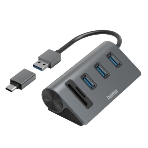 Hama External USB 3.2 Gen1 Hub/Card Reader, 3x USB-A, SD, microSD, USB Powered, USB-C Adapter Hama External USB 3.2 Gen1 Hub/Card Reader, 3x USB-A, SD, microSD, USB Powered, USB-C Adapter